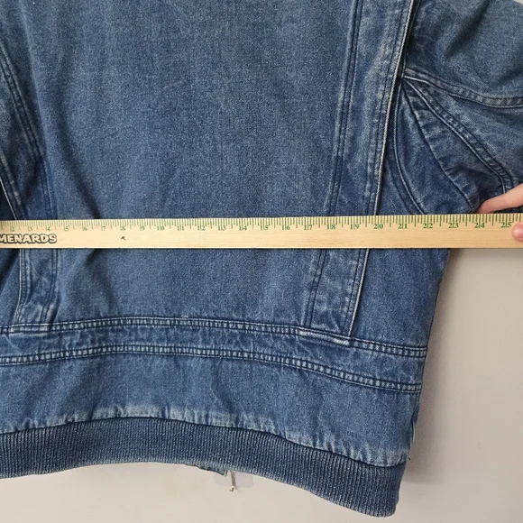 Vtg 90s AKA BAY Puffy Denim Sherpa Lined Mens L Bomber Trucker Jacket Y2K - Picture 11 of 16